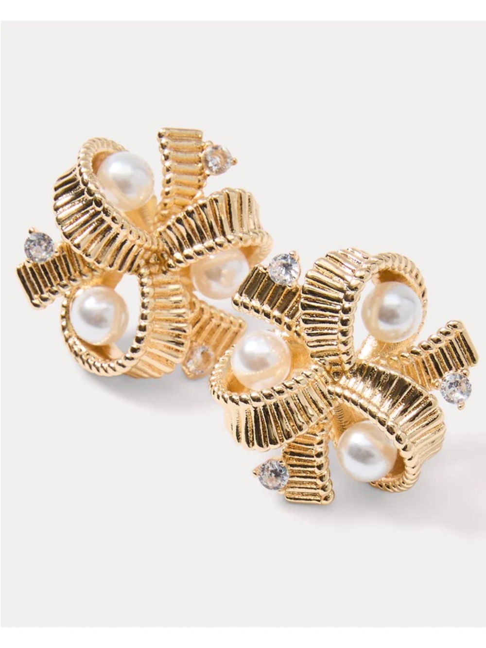 Lilly Pulitzer Gold Ribbon Pearl Cluster Stud Earrings